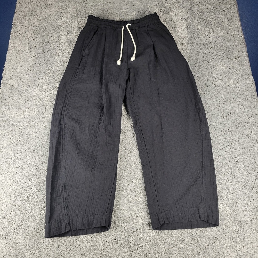 Old Navy Pants Womens M Black High Rise Barrel Leg Wide Pull On Drawsting